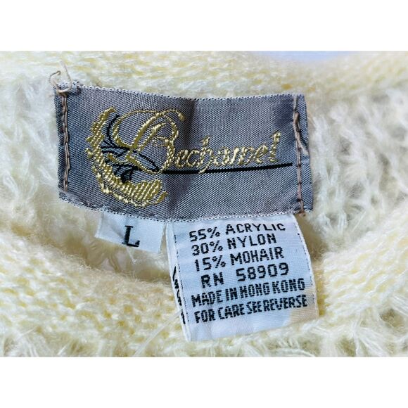 NOS VTG 80s Bechamel Mohair Sweater Ivory Puff Sleeve Cottage Chic Soft Large - Picture 4 of 7